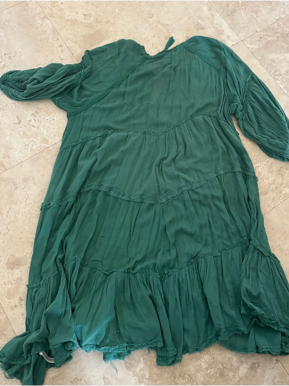 Free People Emerald Green Tiered Long-Sleeve Dress